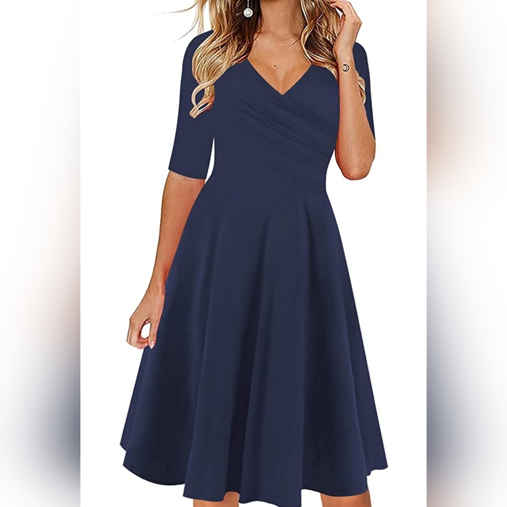 oxiuly Women's Casual Dresses Criss-Cross V-Neck